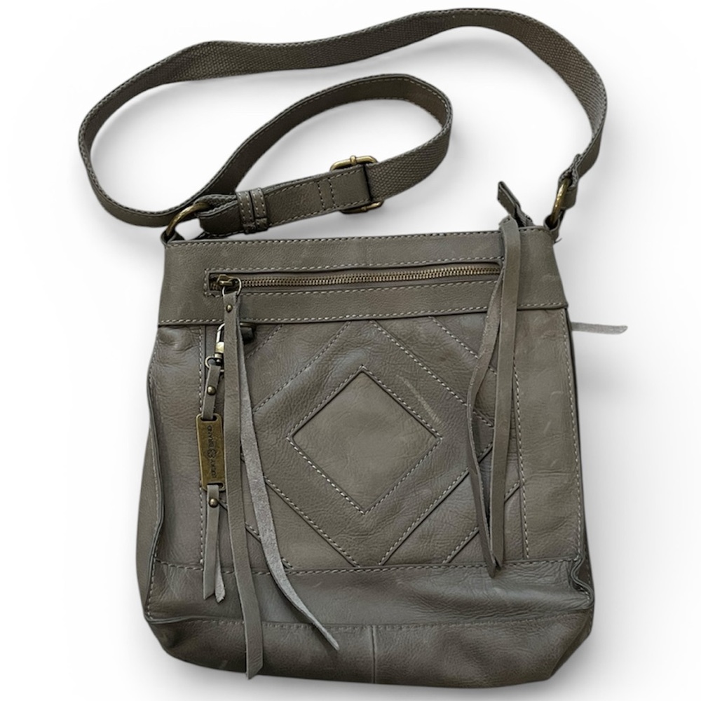 Lucky Brand Diamond Patchwork Boho Gray Leather Crossbody Messenger Bag Purse‎